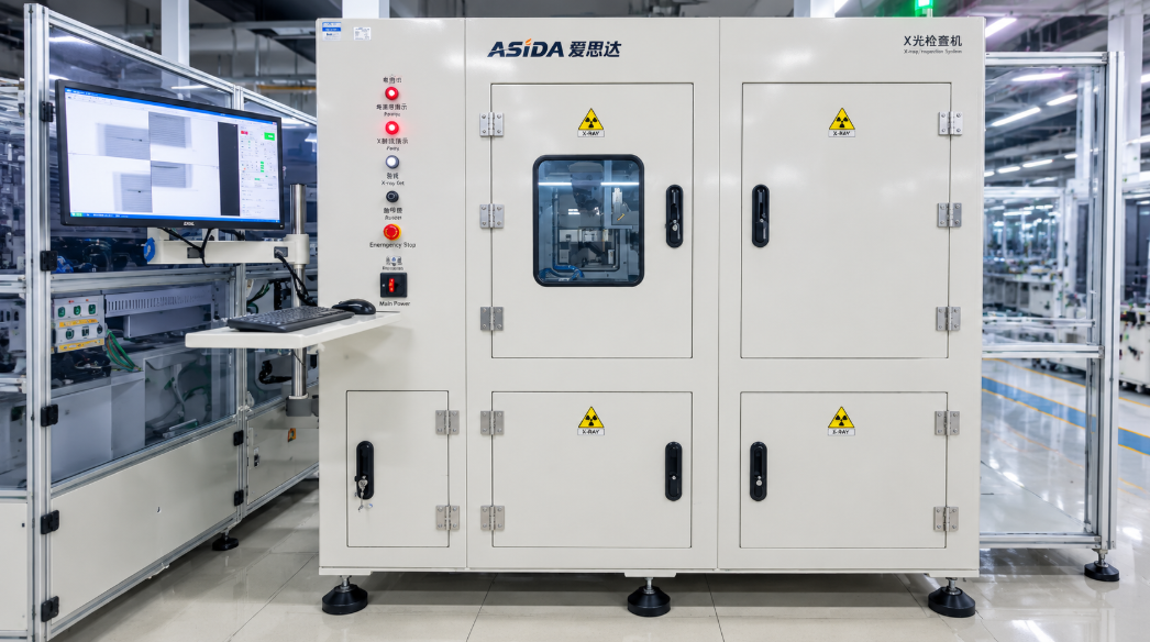 X-ray inspection equipment used to verify winding alignment and internal structure quality of lithium-ion battery cells after the winding process.